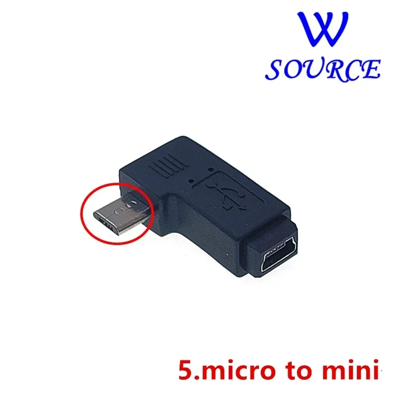 90 Degree Left & Right Angled Micro USB To Mini Connector Mini USB 5pin Female to Micro USB Male Data Sync Adapter Plug