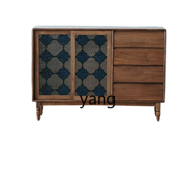 

LT glazed dining side cabinet integrated against the wall black walnut solid wood retro living room dining room storage locker