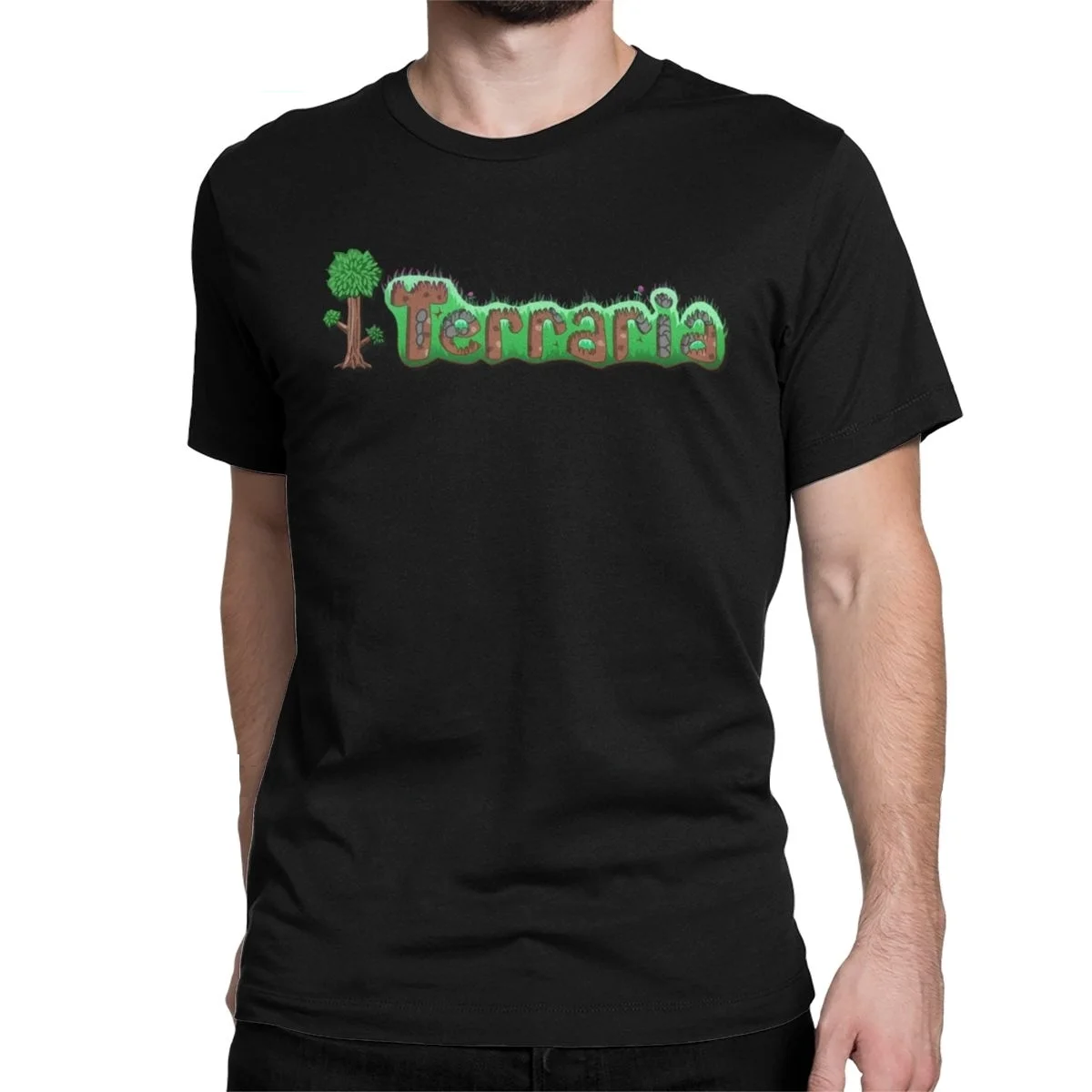 Men's T-Shirt Terraria Logo Vintage Cotton Tees Adult Camisas T Shirts Crewneck Unique Graphic Design Brand Tee Shirt Man