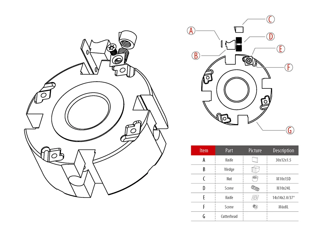 LIVTER Jointing Rebating Cutter Head With Throw-Away Knives Woodworking Cutter