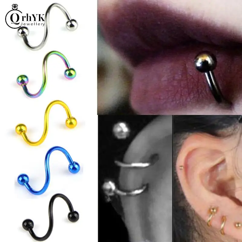 1 Pair  S Shape Spiral Twisted Lip Ring Nose Rings Body Accessories Jewelry Ear Cartilage Helix Piercing