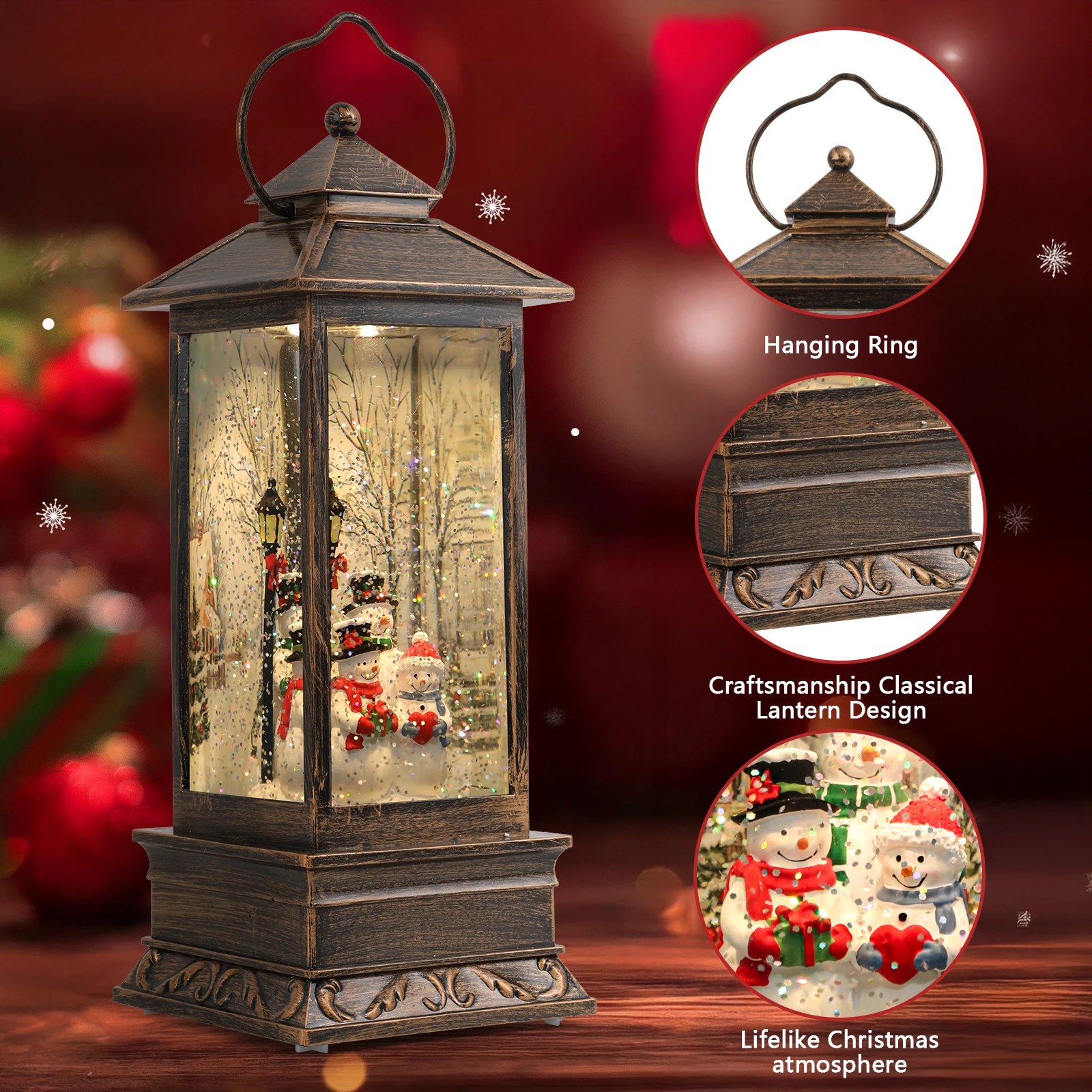 

Christmas Music Snow Globe Lantern, Two-Way Powered (Battery/USB), Vintage Exquisite Craftsmanship Creates a Warm Holiday Atmosp