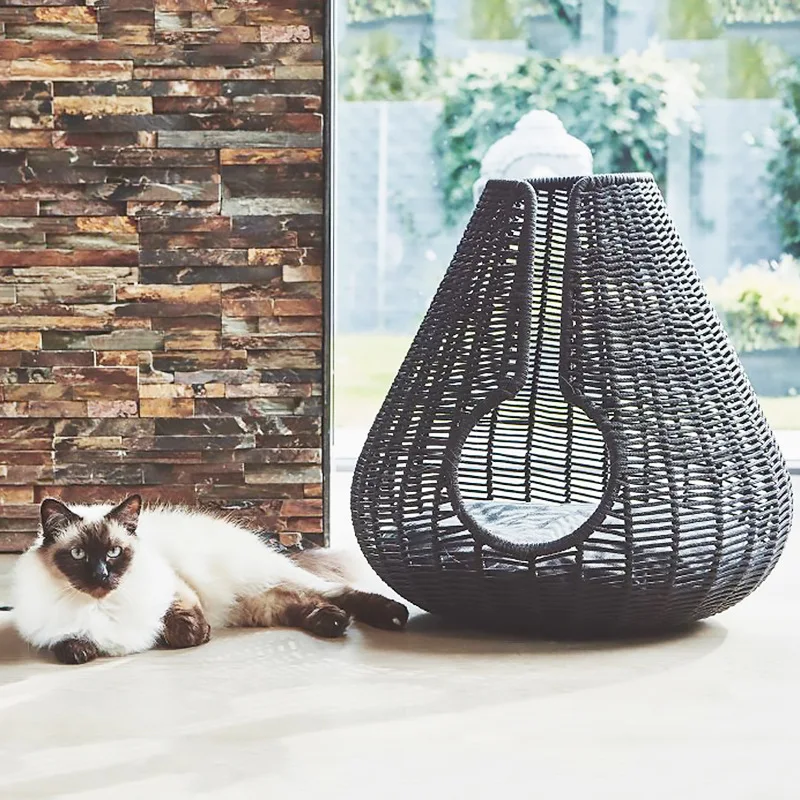 Handmade woven autumn and winter warm pet nest for kittens, enclosed cat bed house, cat supplies, rattan woven cat nest