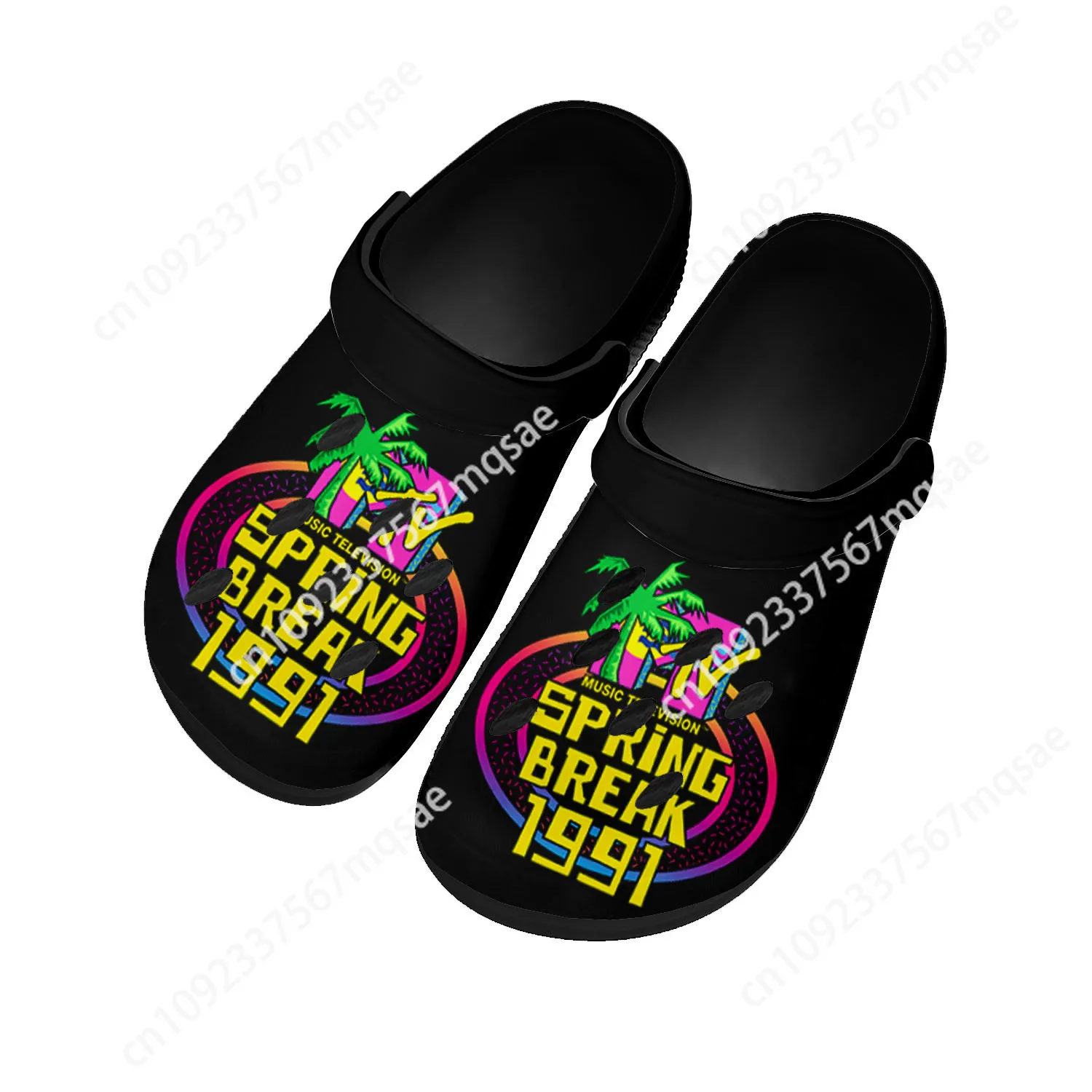 MTV Spring Break 1991 Home Clogs Custom Water Shoes Mens Womens Teenager Shoe Garden Clog Breathable Beach Hole Slippers Black