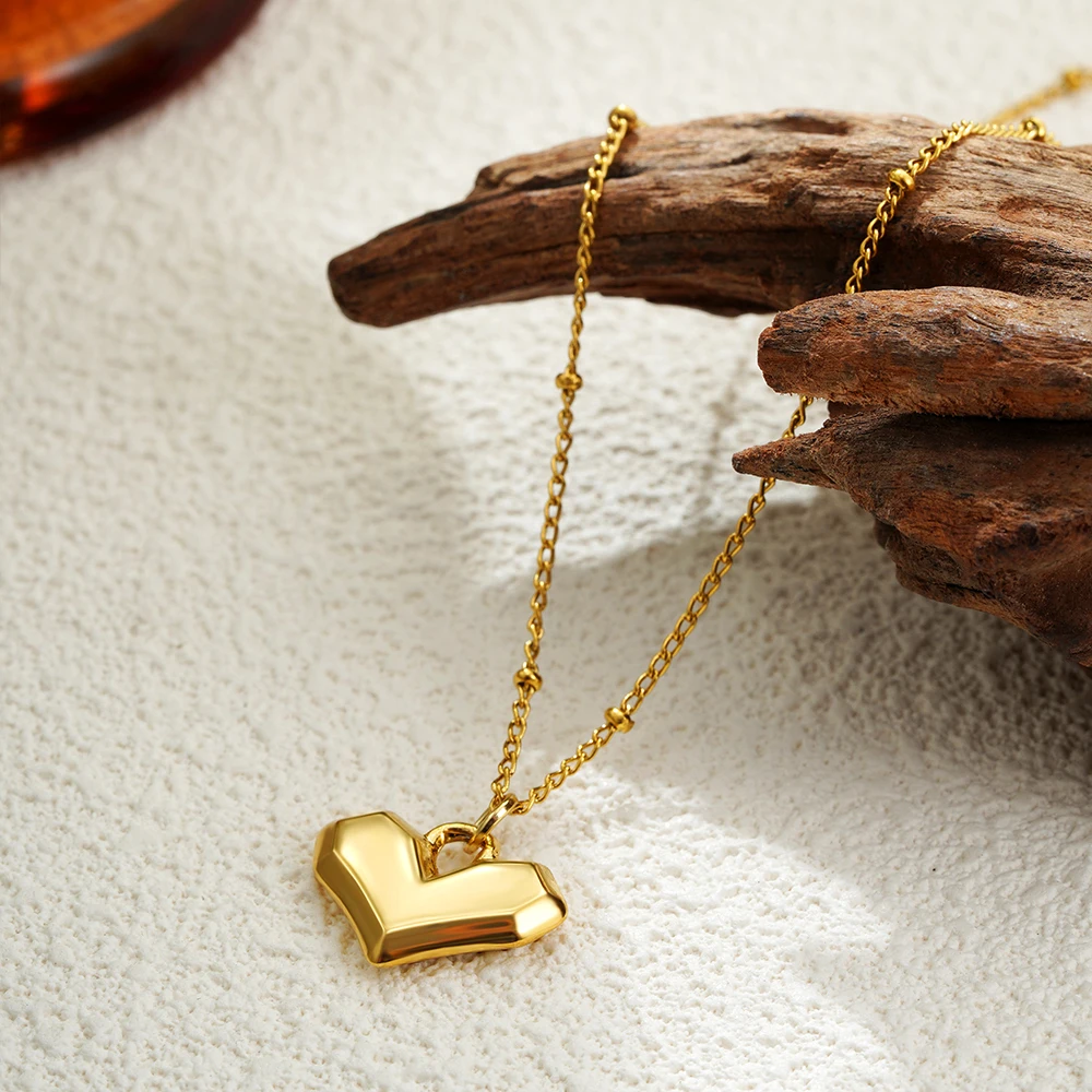 여자를위한 유행 광택 하트 모양 펜던트 목걸이 18k 골드 도금 스테인레스 스틸 간단한 Chunky 목걸이 사랑 보석 선물