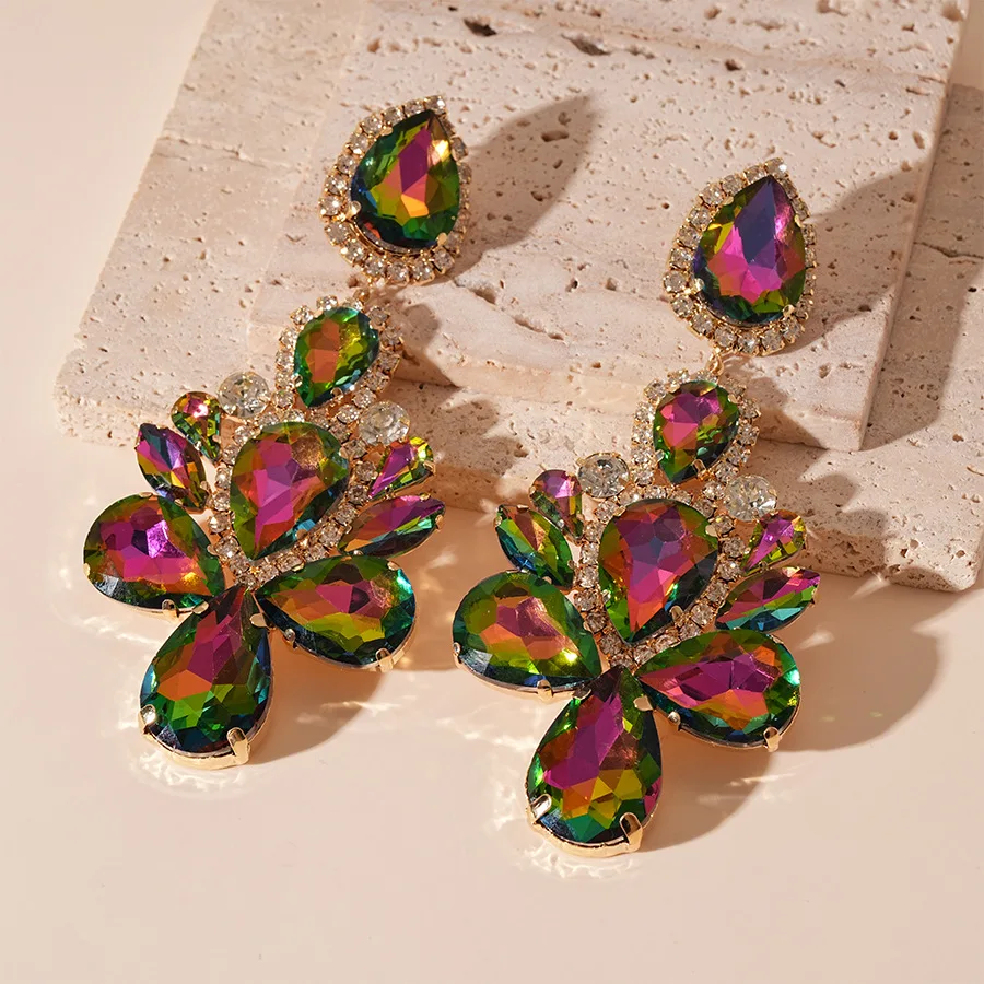 Pendientes exagerados con incrustaciones de diamantes de imitación para mujer, pendiente de gota con temperamento a la moda, regalo de joyería de boda de lujo ligero con personalidad