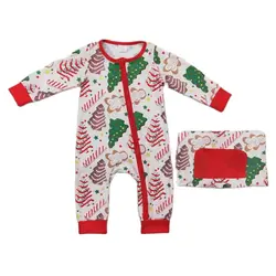 Infant girls Christmas tree Rompers Clothing Newborn boutique wholesale zipper Sleeper baby kids long Sleeves hot sale onesie