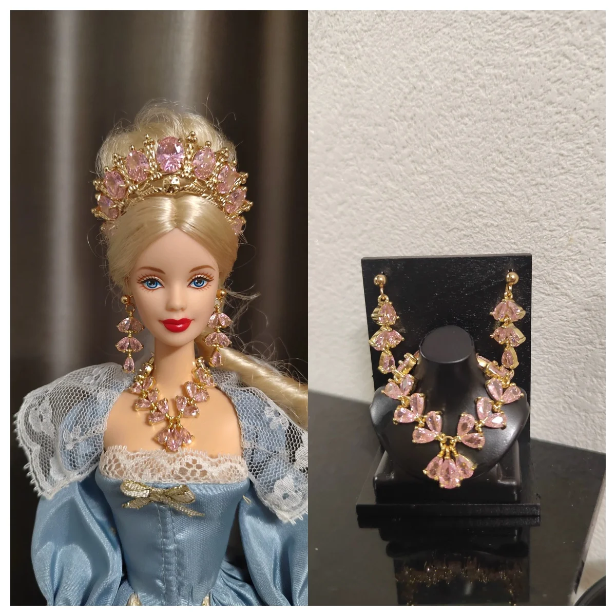 

1/6 супермодель куклы, ювелирные аксессуары, оригинальный дизайн, розовые серьги с бриллиантами для девочек + ожерелье для куклы 30 см, платье «сделай сам»