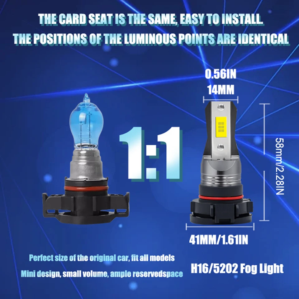 مجموعة من 2 لمبات ضباب سيارات الدفع الرباعي H16 5202 - عمر ممتد لتبديد الحرارة الفائق لسيارة جيب رانجلر 4 (JL) 2018 2019 2020 2021