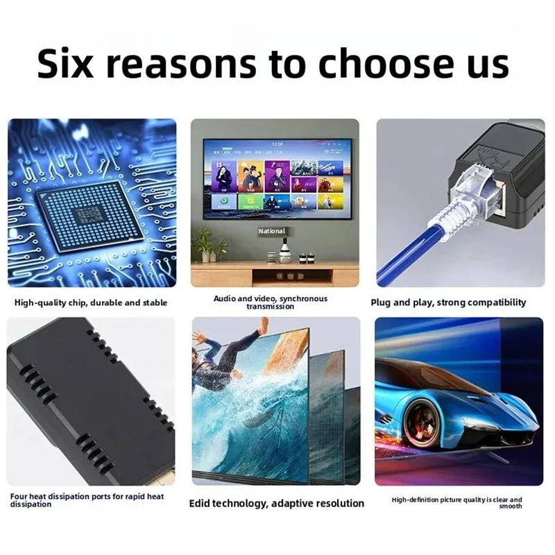 Adapter przedłużający sygnał HDTV, konwerter HD na sieć Ethernet RJ45, przeznaczony do transmisji przez kabel Cat5-e/6, rozdzielacz 1080p do telewizorów HDTV, DVD, PS4, dekoderów STB. — zdjęcie produktu 6