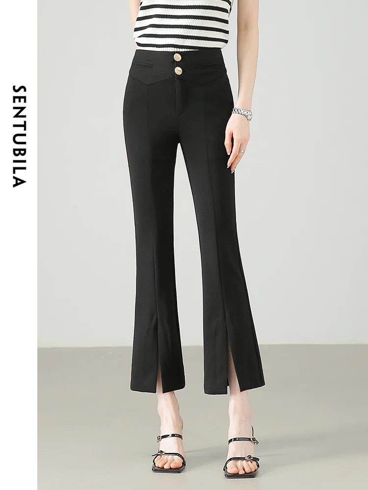 

SENTUBILA Women Casual Cropped Flare Pants 2024 Summer Thin Black Strecth Slim Fit Split Pencil Pant Female Clothes 142K55113