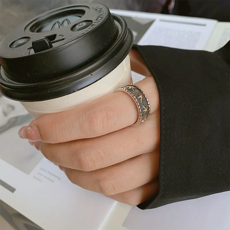 Sole Memory Vintage Thai Silver Shining Five Point Star 925 Sterling Silver Resizable Opening Ring For Women Jewelry RI1331