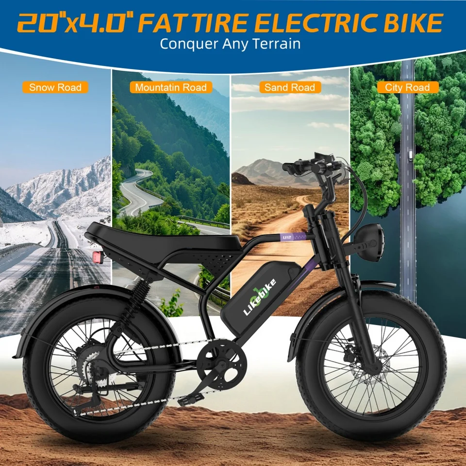20"x4.0" Fat Tire Electric Bike Peak 1500W Motor 48V 20AH Removable Battery Full Suspension E-bike for Mountain Snow Sand Road image 7