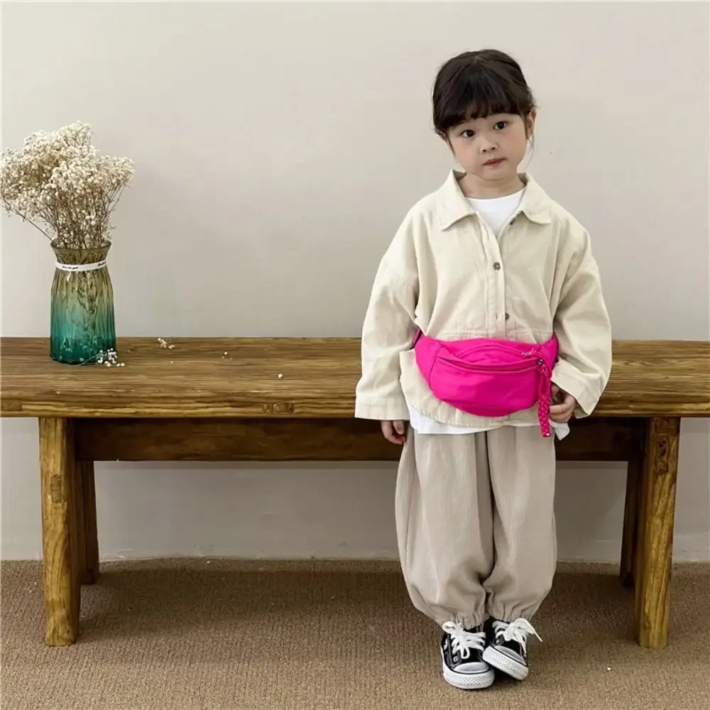 Bolso de lona para niños, bandolera de gran capacidad a prueba de agua a la moda, bolso de hombro de Color sólido con cremallera, riñonera, bolso de cadera