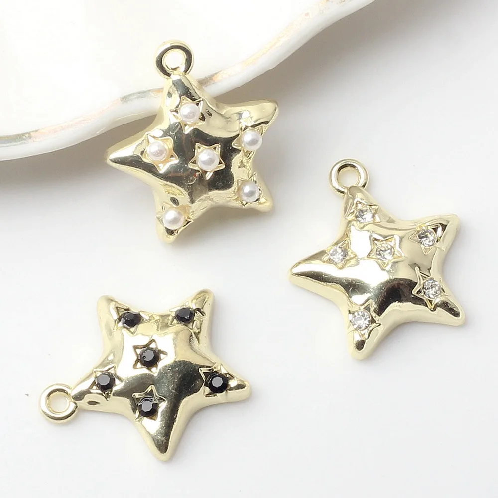 10pcs Alloy Metal Charm Stars Pendant Inlaid Crystal For Handmade DIY Ornaments Earring Necklace Bracelet Accessories Supplies