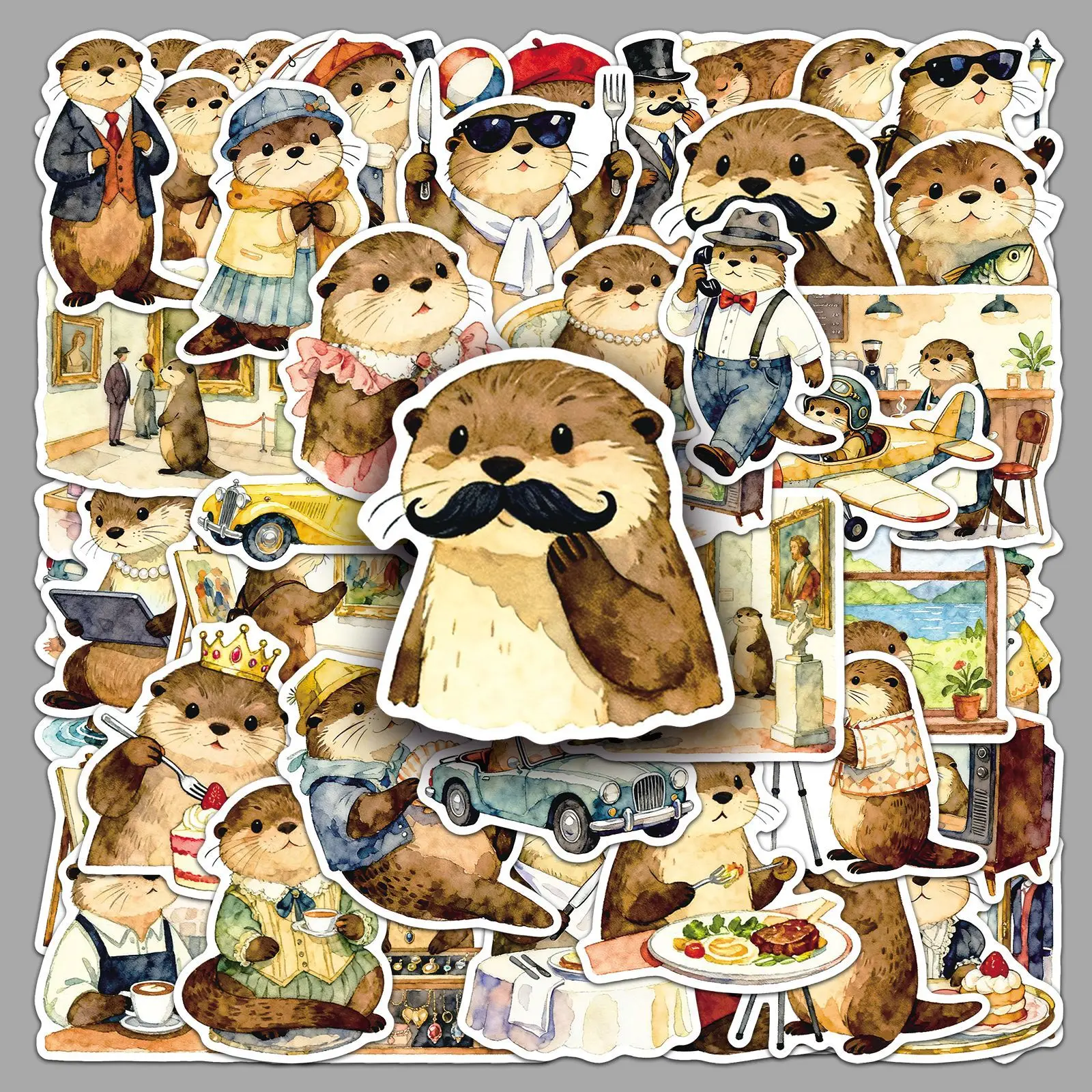 

50PCS Cartoon Otter Cute Animal Sticker Creative DIY Decoration Mobile Phone Case Notebook Water Cup Waterproof Toy Gift Sticker