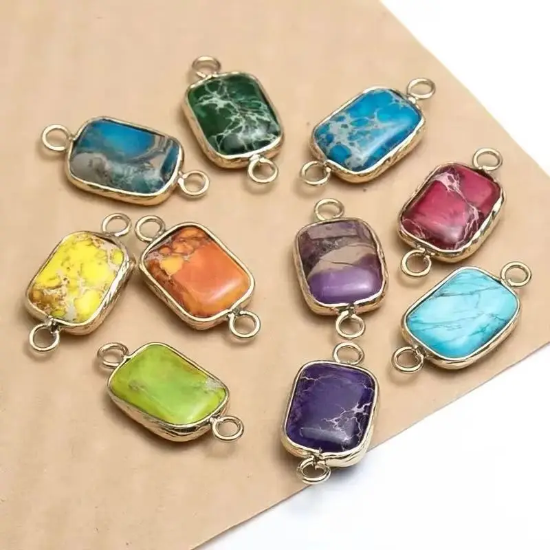 Naural 준보석 커넥터 Imperial Stone 수제 직사각형 12x19mm DIY 목걸이 팔찌 만들기