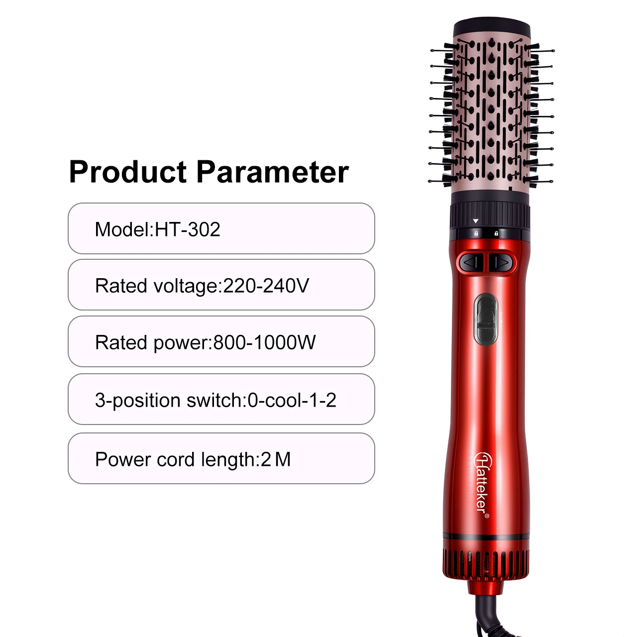 Hatteker EU 3-Kopf Heißluftbürste Haartrockner mit starkem Luftstrom, elektrischer Glätter, Lockenwickler, Roller, Kamm, Föhn, Styling-Tool für Frauen – Detail 13
