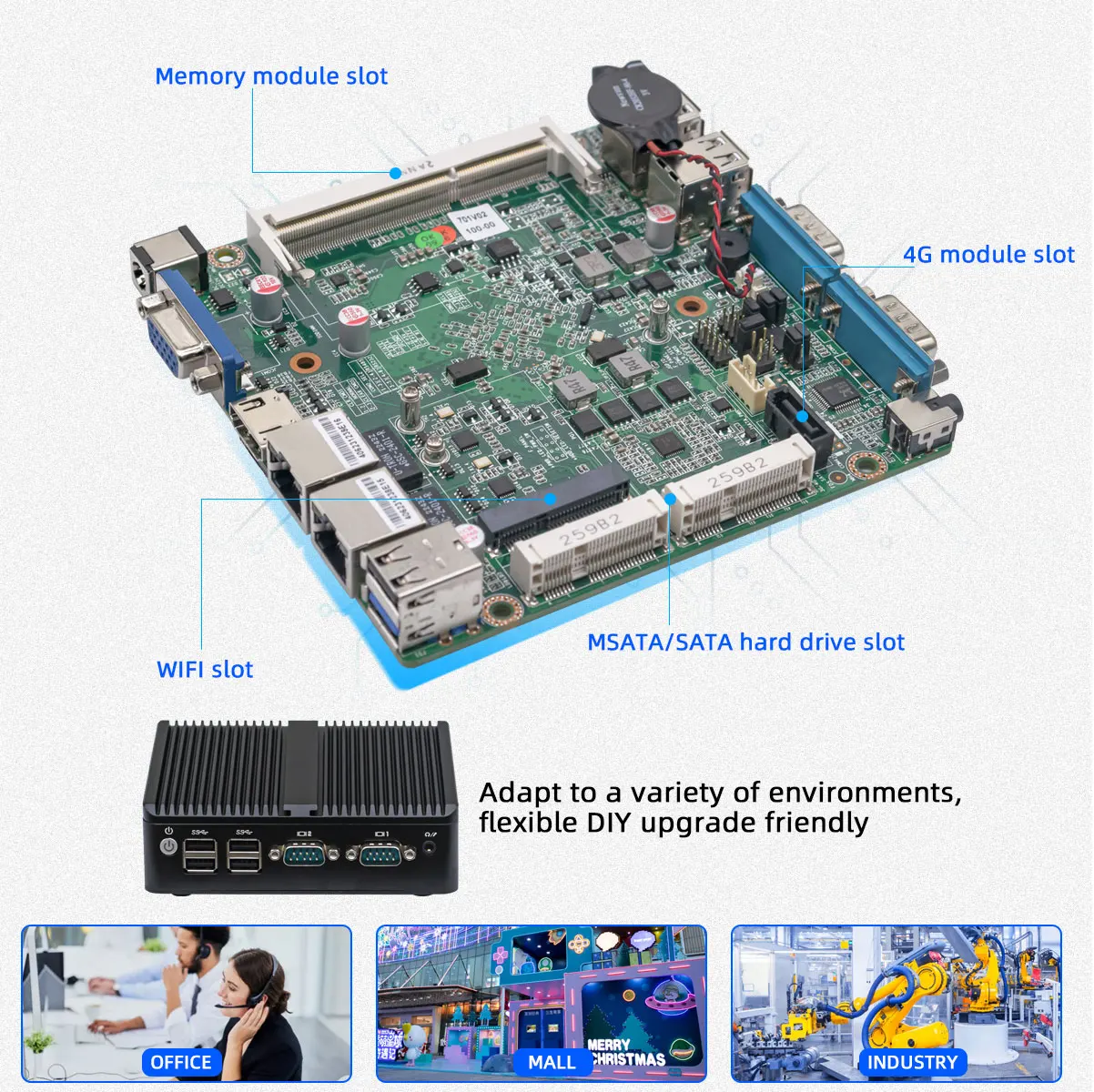 N260 industrial mini PC 2 LAN N2840 J1800 J1900 Intergrated Card Fanless 2*COM 6*USB HD-MI VGA Linux industrial computer