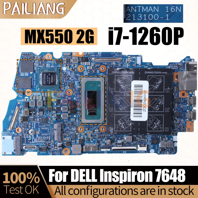 

For Dell Inspiron 7648 Notebook Mainboard Laptop 213100-1SRLD6 i7-1260P GN18-S5-A1 MX550 2G 0FD3D2 Motherboard Full Tested