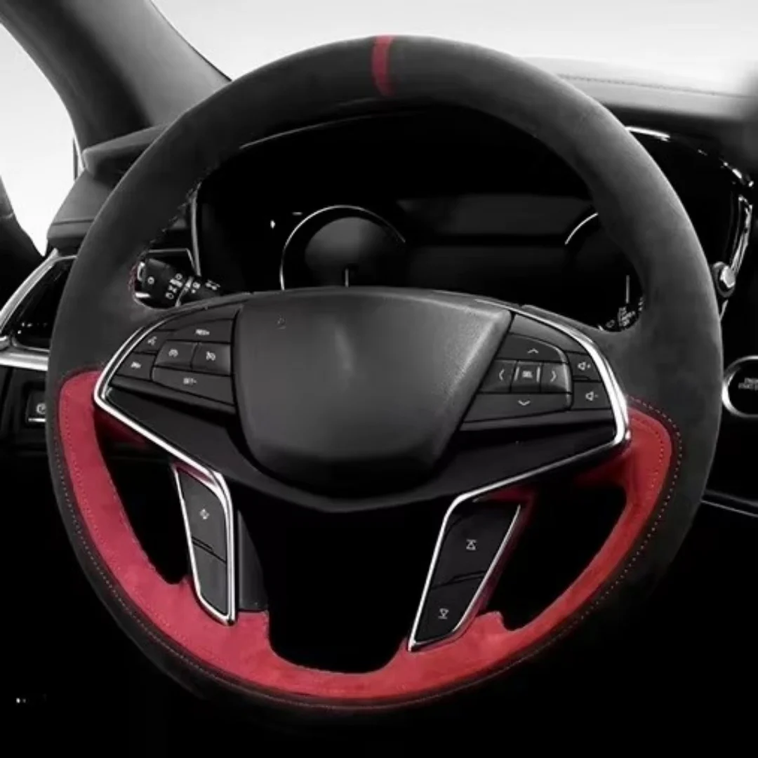 Car Auto Interior Accessories Steering Wheel Cover for Cadillac CT4 CT5 2020-2023 XT4 2019-2023 Steering Wheel Wrap in alcantara