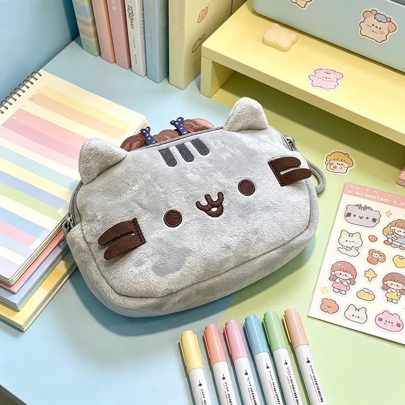 Kawaii Pusheen – trousse à crayons, chat gras de dessin animé, grande capacité, sac de papeterie pour étudiants, pochette à cosmétiques, sac de rangement de voyage, cadeaux