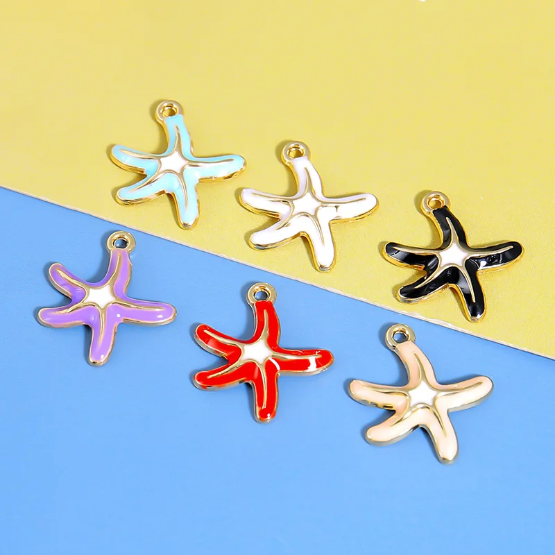 6Pcs 3D Starfish Oil Drip Pendant DIY Female Bracelet Small Charm Accessory Marine Life Series Accessories