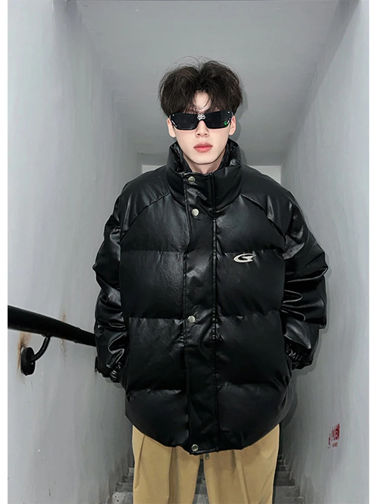 

Мужская зимняя куртка из искусственной кожи и хлопка, теплая, свободного кроя, повседневная, с эффектом двухслойности, модная, брендовая, на молнии