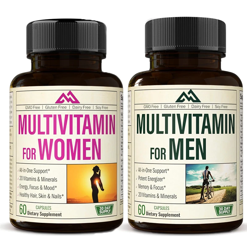 

Men and women's daily compound vitamin and mineral supplements, totaling 120 capsules containing high-quality ingredients