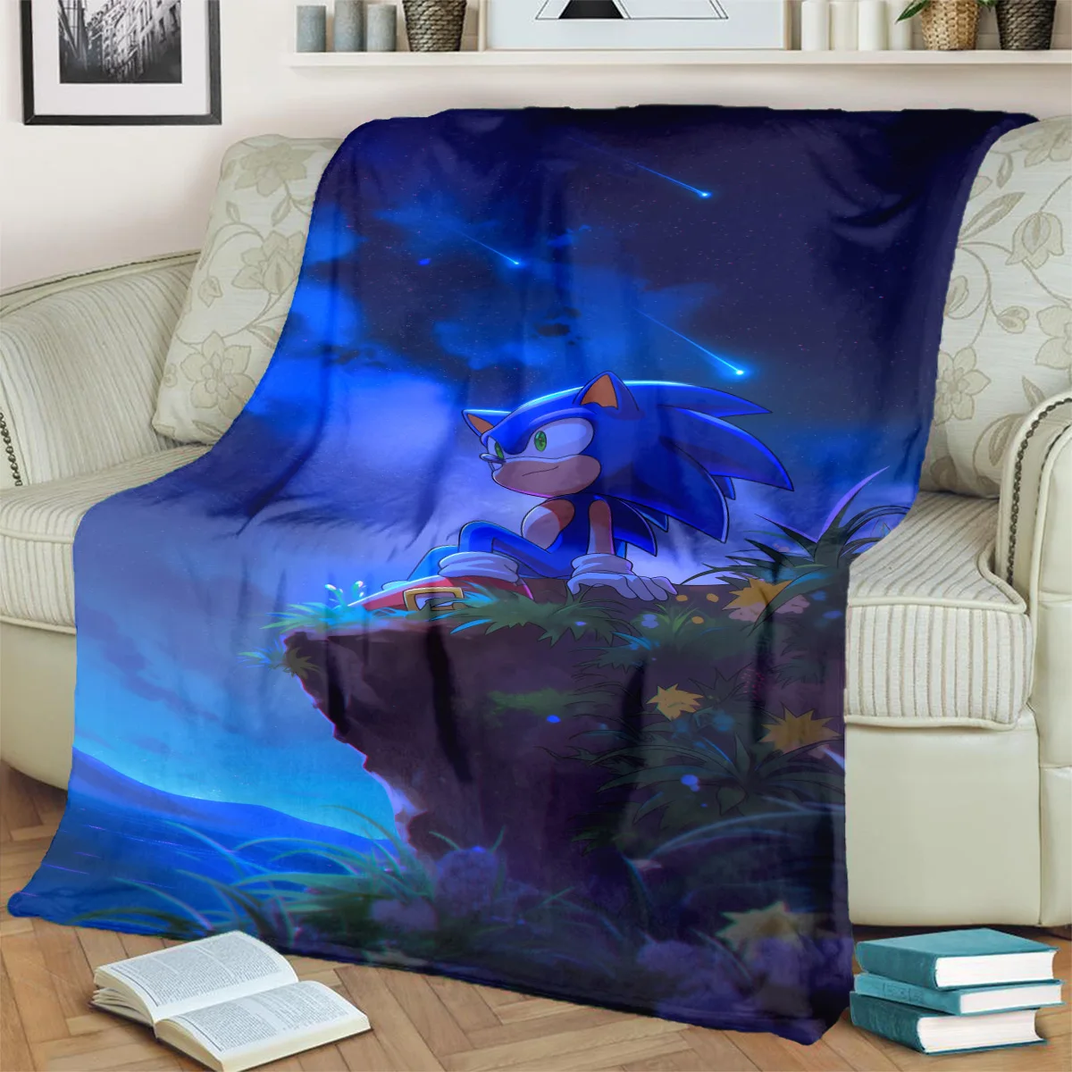 Sonic the Hedgehog Print Flannel Blanket  Comfortable for Travel, Picnics, Bedrooms, Sofas, Beds, Chairs-kwq183