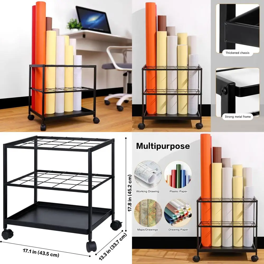 

Storage Rack Cart - 20 Slots Metal Holder with Double-Layer Grids Ensures Secure, Non-Slip Storage, Organizing Posters, Architec