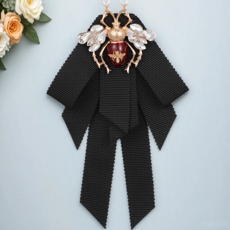 1 قطعة ربطة عنق النحل الرجعية الأسود قبل تعادل بروش دبوس مناسبة للقمصان بدون ياقة النساء ربطة القوس فيونكة الملابس الإكسسوارات