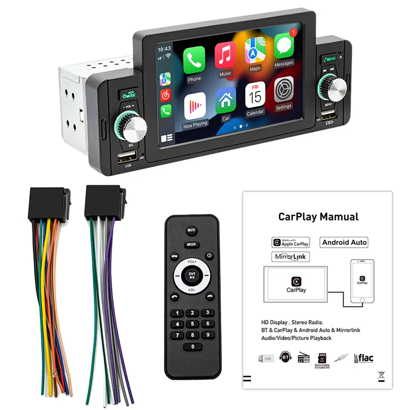 5 Inch Multimedia Player Car Carplay MP5 FM Radio Bluetooth Video MP3 Music Player HD Screen for iPhone IOS Android 1 Din