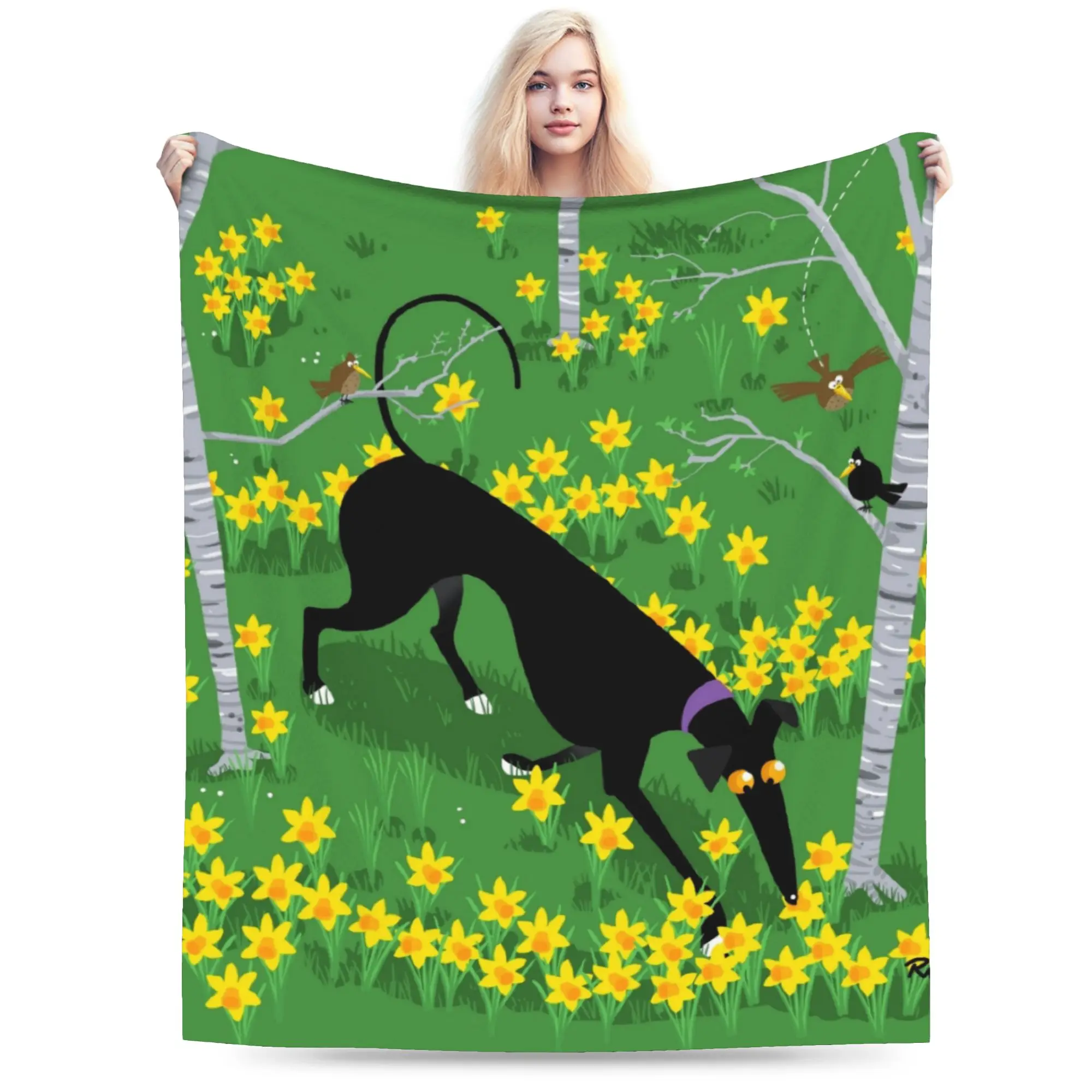 Daffodil Hound Blankets Greyhound Whippet Lurcher Dog Fleece Vintage Breathable Throw Blanket for Home Restaurant  Winter
