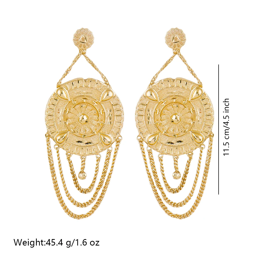 18K Vergoldete Große Ohrringe Dubai Luxus-Ohrringe für Frauen mit Quasten-Hohlanhänger Bankett Hochzeit Indischer Trendschmuck – Detail 6