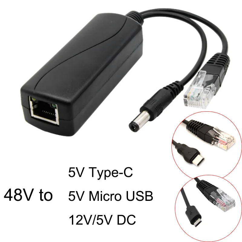 48V için 5V/12V PoE Splitter 5v POE mikro USB tpye-c DC güç kaynağı Ethernet üzerinden aktif POE Splitter tpye-c ahududu Pi için