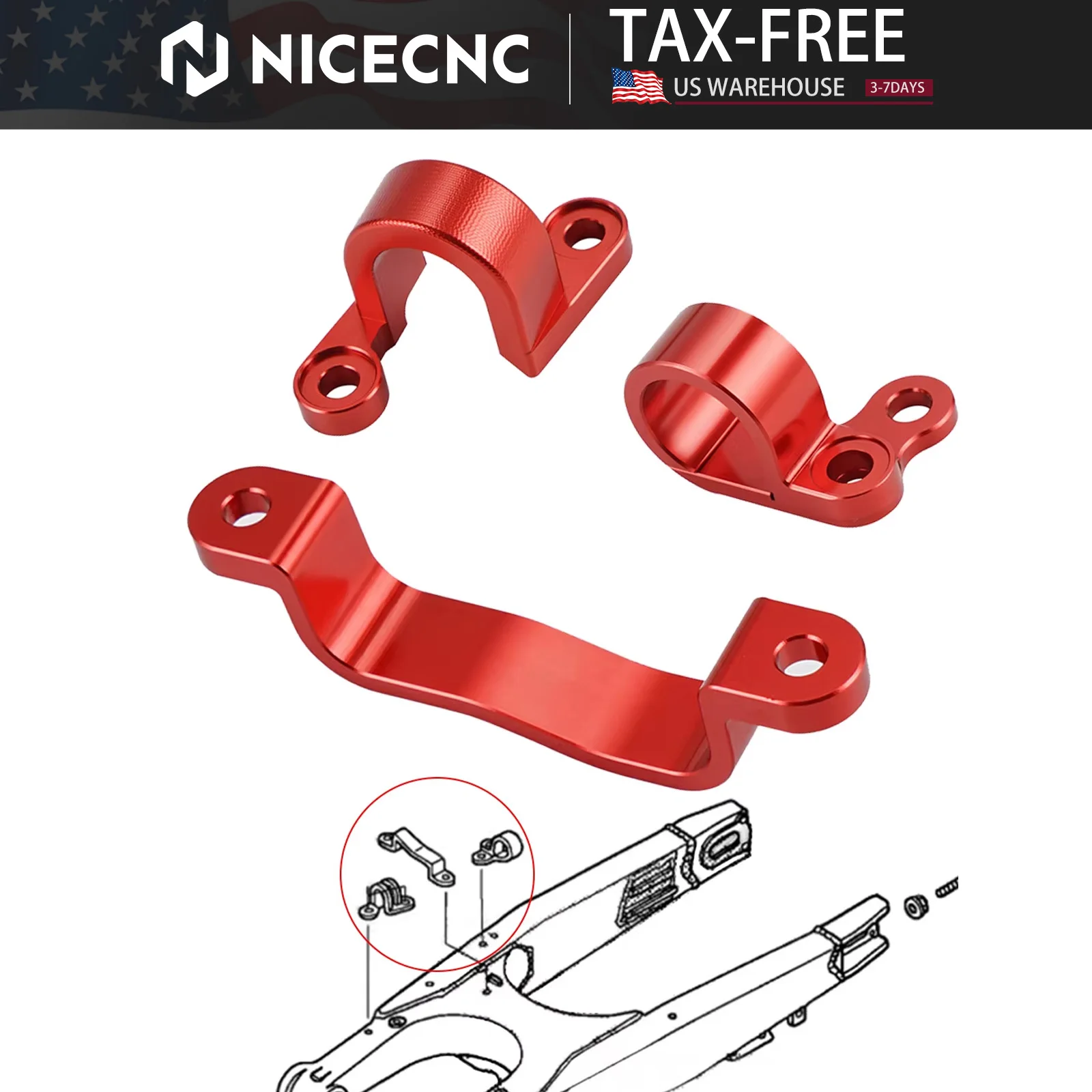 

NICECNC For Honda CRF450X CRF 450X 2005-2009 2012-2017 CRF250R 2010-2013 CRF450R 2002-2012 Brake Cable Hose Line Guide Clamp Set