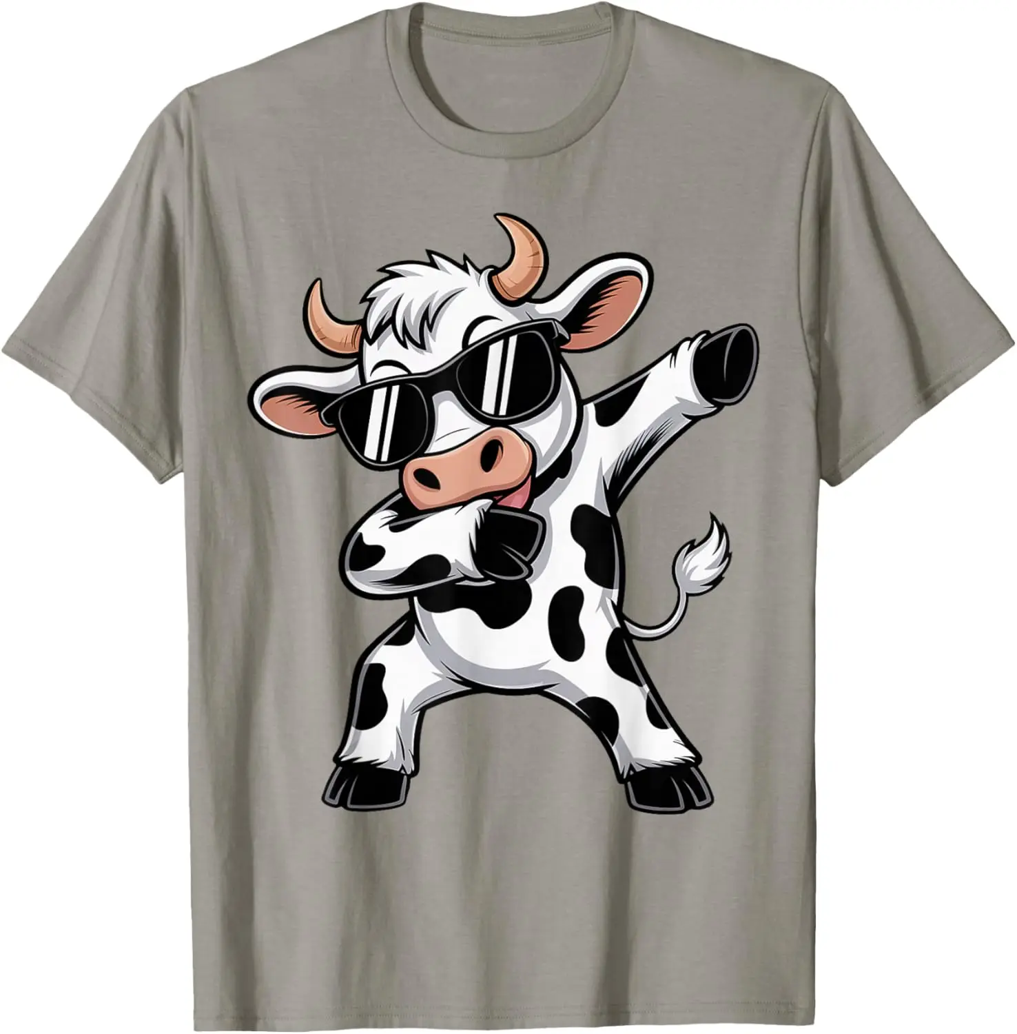 

Dabbing Cow With Sunglasses Funny Farm Animal Graphic Tee Soft Cotton T-Shirt for Men Boys