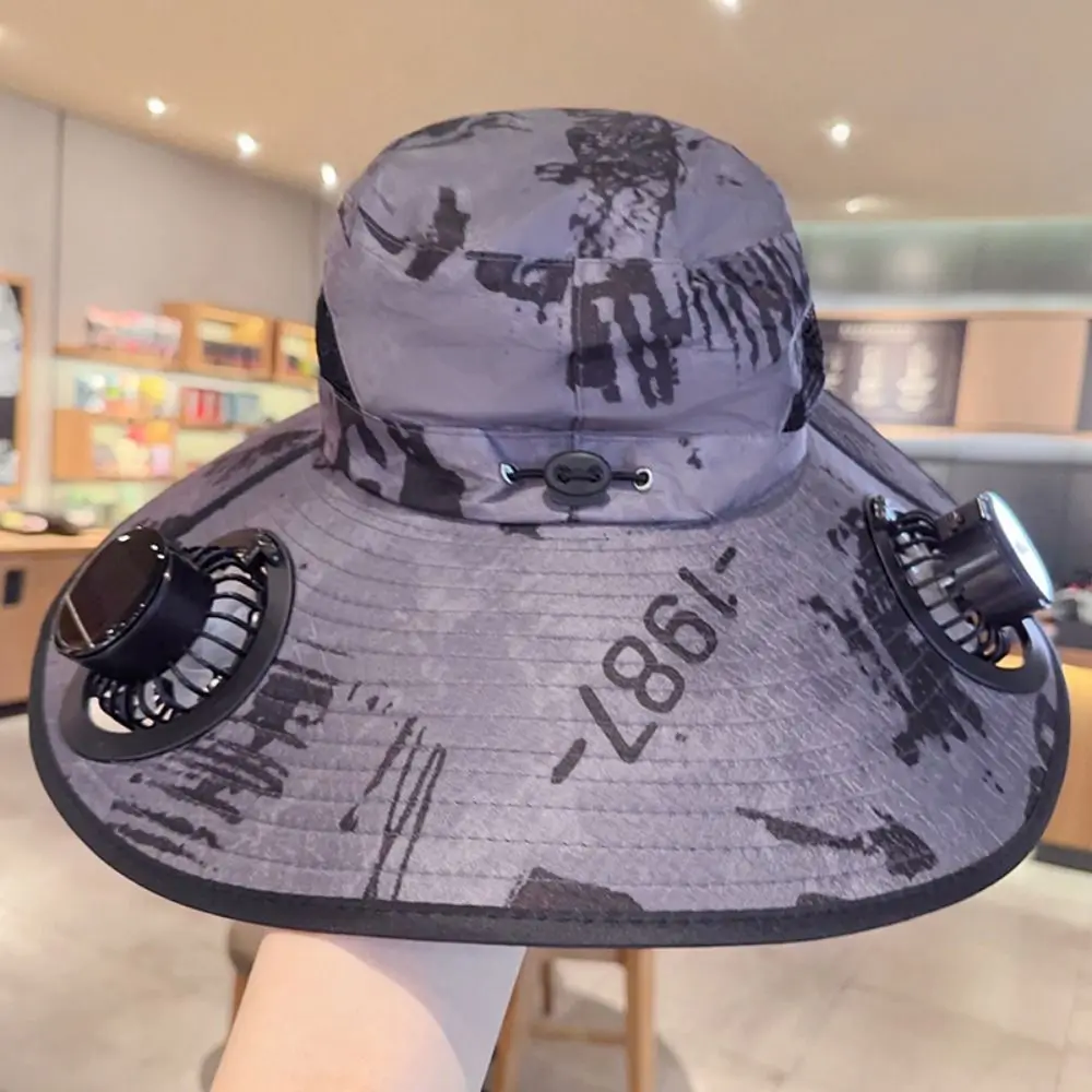 

UV Protection Sun Hat with Solar Fan Adjustable Camouflage Sun Bucket Hat 3 Speeds Rotable Cooling Fisherman Hat Hiking