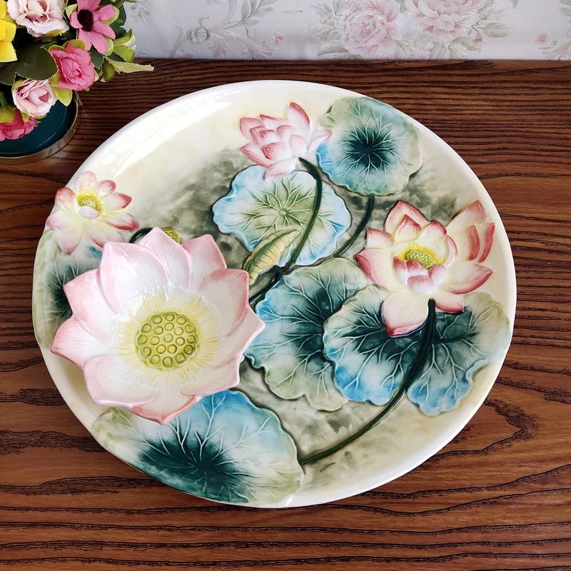 

Бренд Fangya, ручная роспись, керамическая тарелка для пельменей лотоса, подглазурная цветная бессвинцовая домашняя обеденная тарелка, пасторальный фэн-шуй