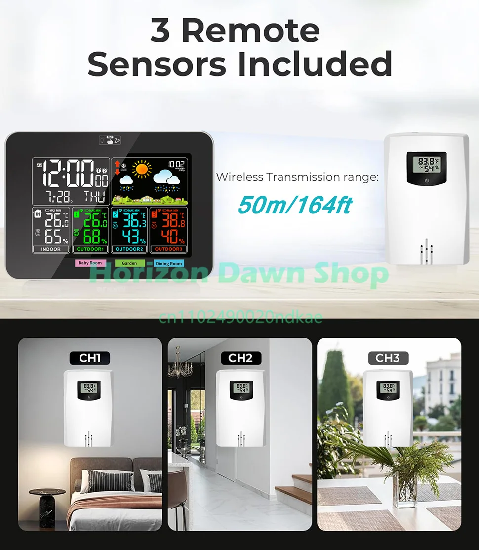 Weather Thermometer,Weather Stations Wireless Indoor Outdoor Temperature Humidity & 3 Outdoor Sensors