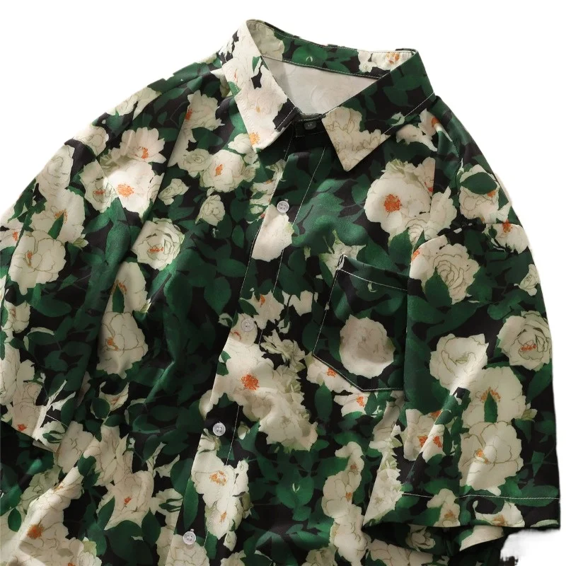 Oversize Couple Shirts High Quality High Appearance Level Floral Shirt Full Print Male Short Sleeve Hawaiian Casual Loose Shirt