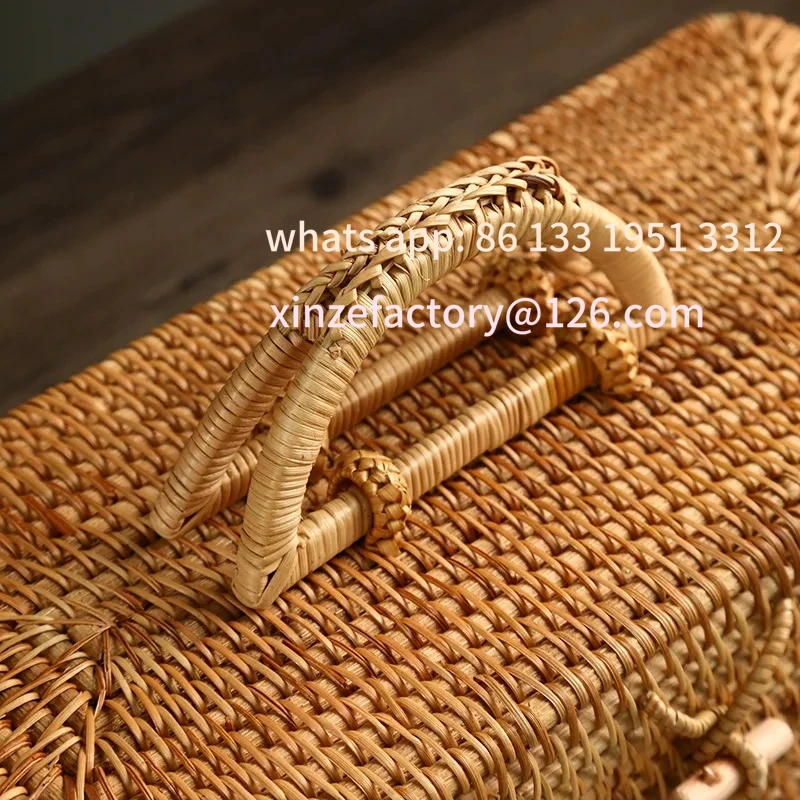 

Customizable Handwoven Rattan Storage Box with Handle Portable Tea Box Teaware Food Container