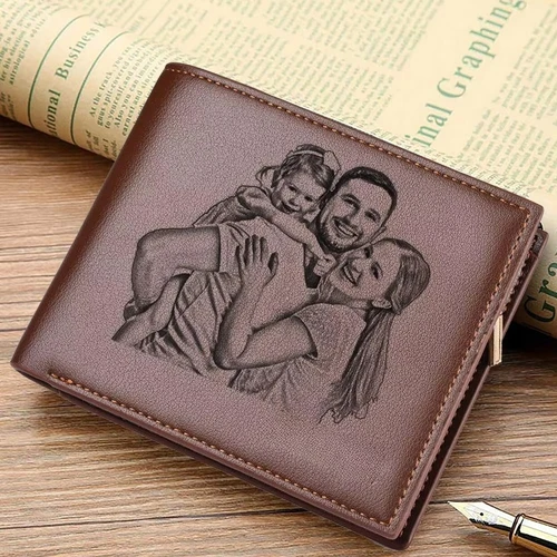 Cartera con foto personalizada para papá, regalo personalizado del Día del Padre para hombres con cremallera y bolsillo para monedas, tarjetero con imagen