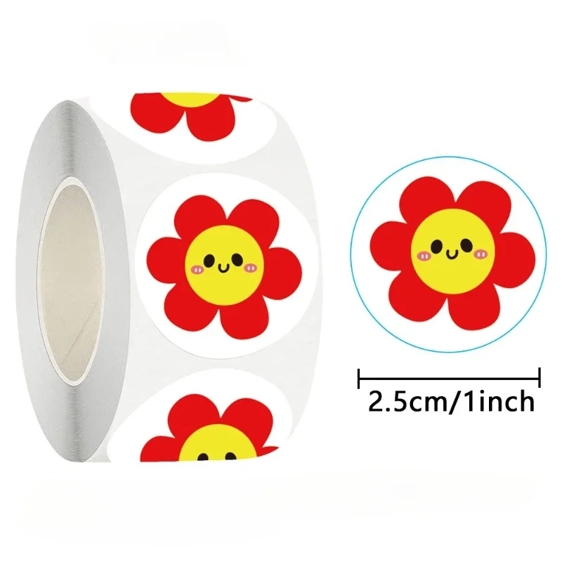 Cute Smile Face Small Red Flower Stickers School Praise Children Reward Stickers Birthday Gift Decoration Sticker