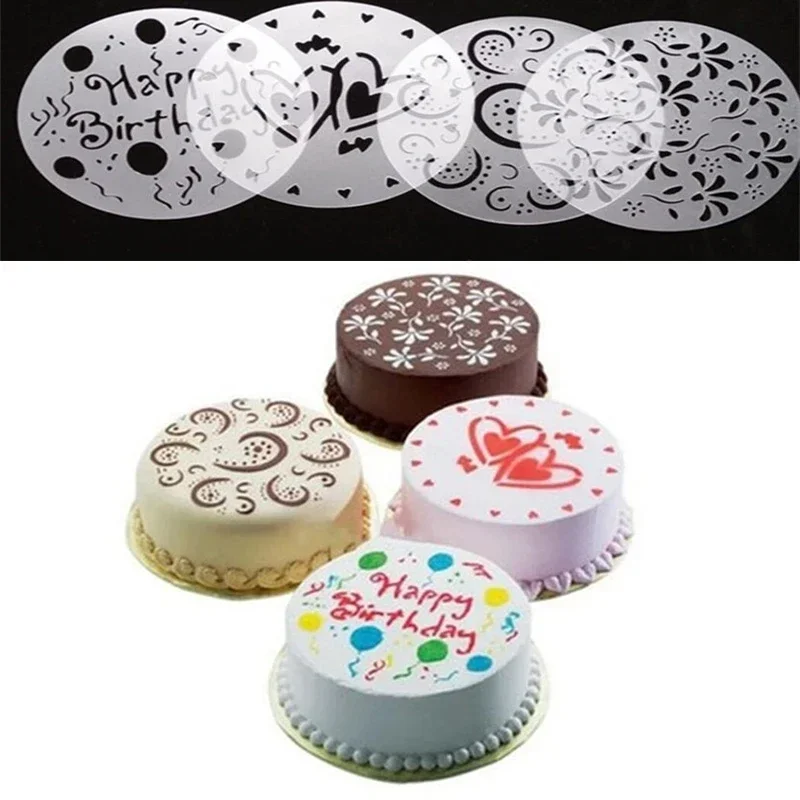 4pc/set Cake Stencils Flower Spray Stencil DIY Decorating Templete Fondant Mold Pattern Printing Pastry Mold Kitchen Baking Tool