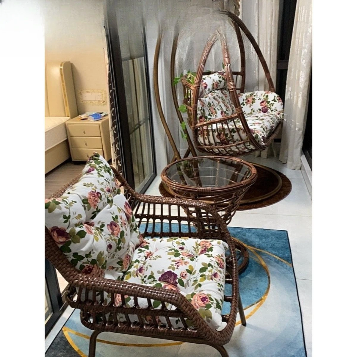 Double Double Swing Hanging Basket Rattan Chair Balcony Hanging Orchid Cradle Chair