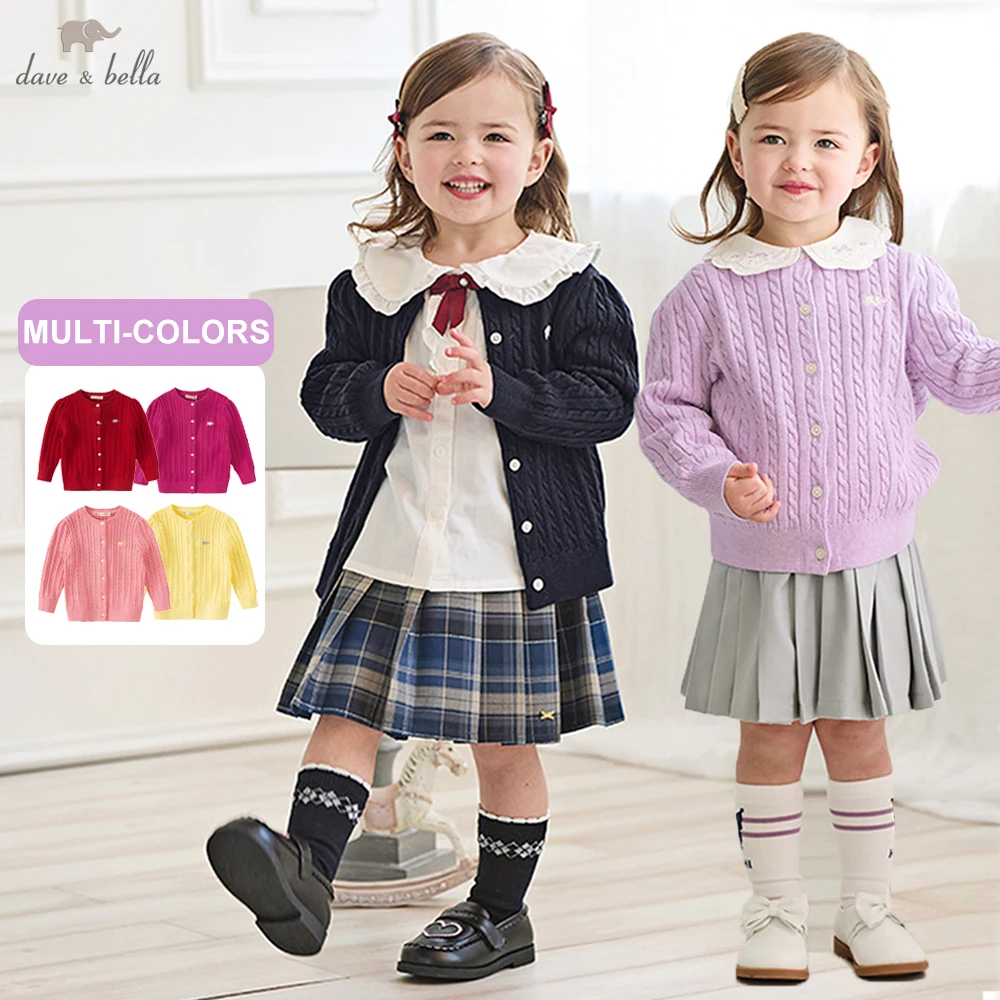 Dave Bella Girls' Sweater Cardigan Autumn Comfortable Casual Sweet Cute Children's Cotton knitted Sweater Outdoor DB3243397-A