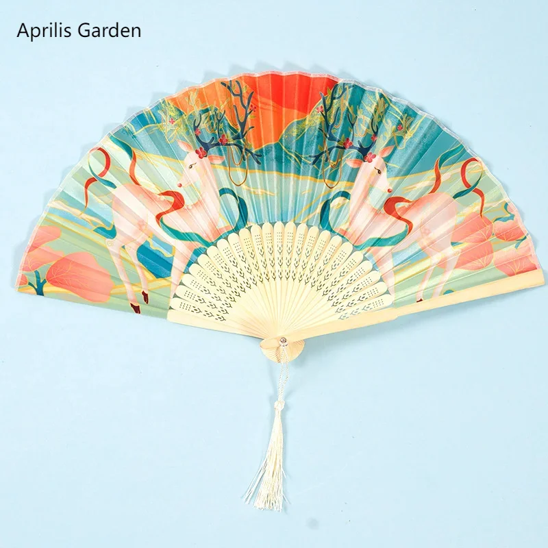 7inch Chinese Japanese Portable Hanfu Cheongsam Folding Bamboo Fan Home Decoration Ornaments Dance Hand Fan Ventaglio A Mano