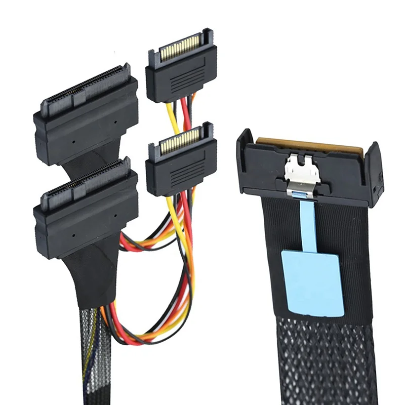 Slimline SAS MCIO 8I 74P Ke Dual SFF 8639 dengan Kabel Data Daya Pria SATA 15P untuk Kabel Adaptor Server